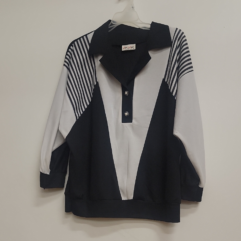 Black and White Striped Collared Shirt